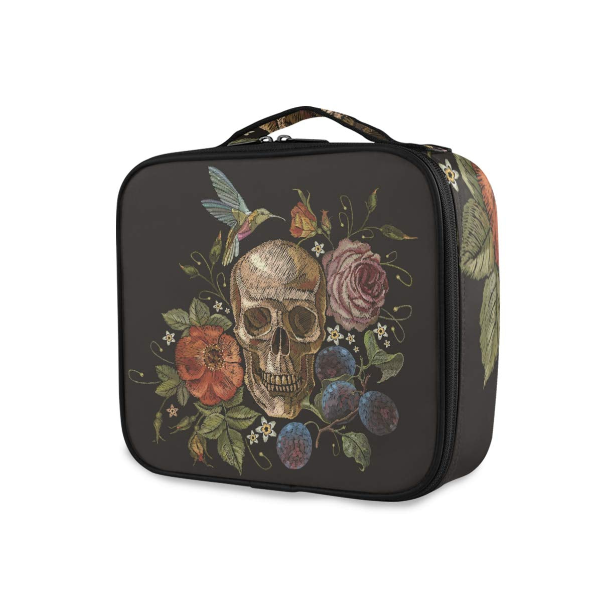ALAZA Day of the Dead Colorful Sugar Skull with Floral Travel Makeup Train Case Jewelry Travel Organizer for Boys Girls