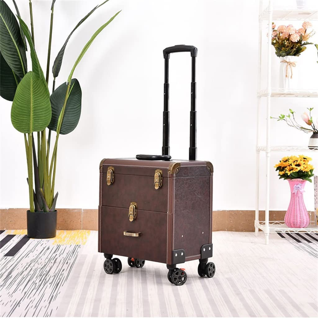 XMTXZYM Makeup Suitcase with Wheels Retro Beauty Embroidery Manicure Large Capacity Rolling Suitcase Makeup Trolley Case (Color : D, Size : 36 * 23 * 34Cm)