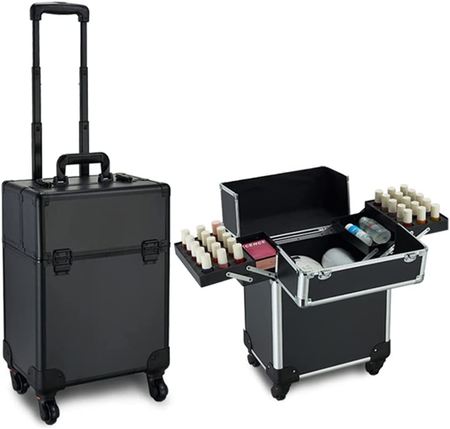 BDYLSF Cosmetic Suitcase Travel Large-Capacity Cosmetic Storage Storage Toolbox Roller Beauty Barber Trolley Case (Color : Black, Size : 37 * 24 * 52Cm)