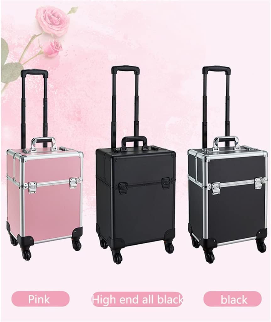 BDYLSF Cosmetic Suitcase Travel Large-Capacity Cosmetic Storage Storage Toolbox Roller Beauty Barber Trolley Case (Color : Black, Size : 37 * 24 * 52Cm)