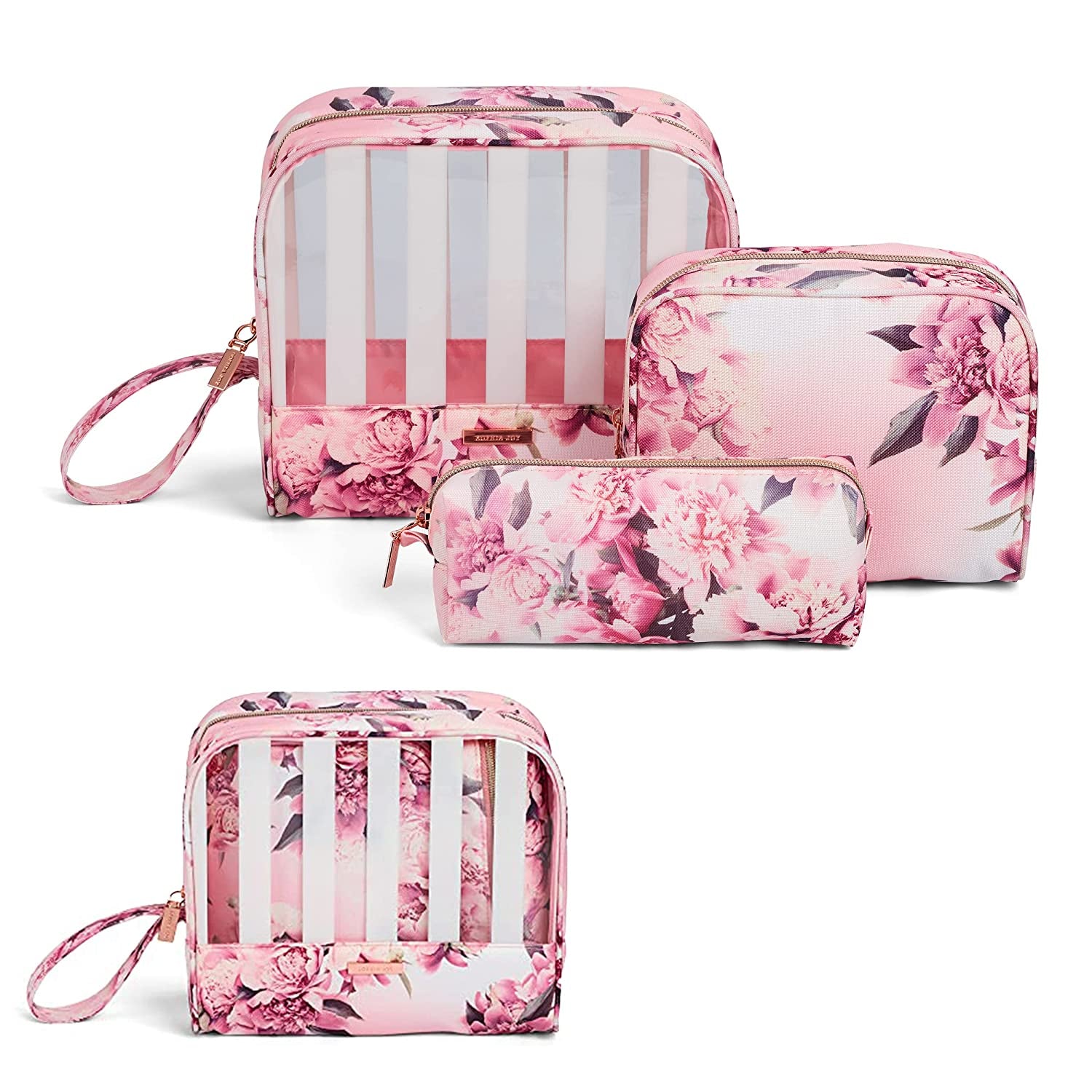 Conair Travel Makeup Bag, Large Toiletry and Cosmetic Bag, Perfect Size for Use at Home or Travel, Train Case Shape in Pink Floral Print