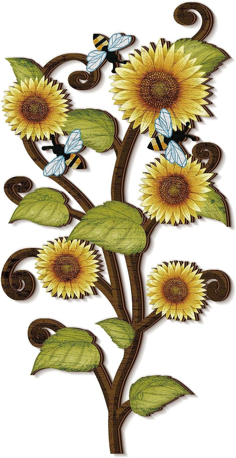 Wooden Sunflower Wall Decor Hanging Sunflower Outdoor Decor Rustic Flower Wall Art Yellow Large Farmhouse Wooden Signs for Indoor Bathroom Porch Patio Bedroom Accessories (Sunflower)