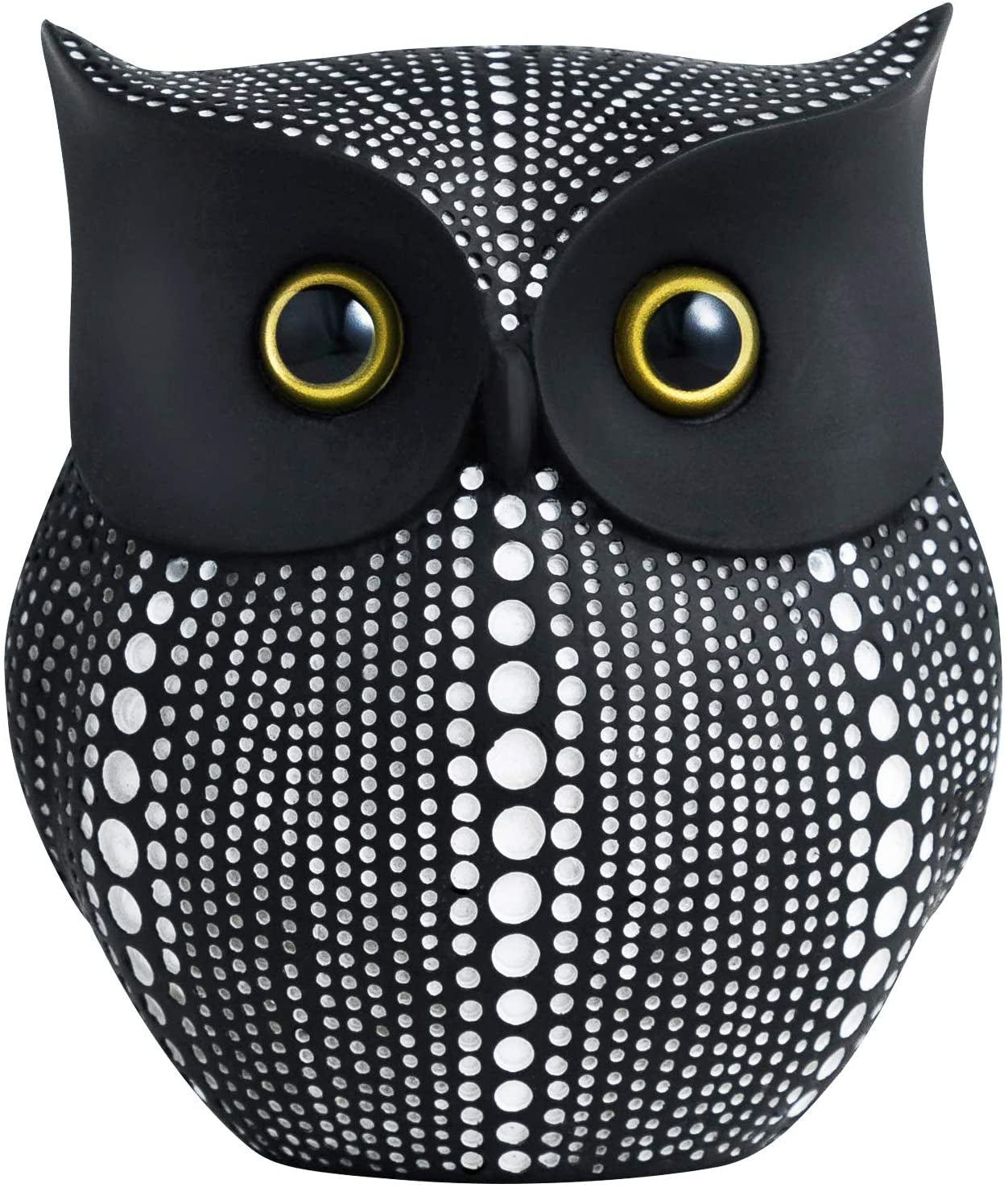 Owl Statue for Home Decor Accents Office Decoration,  Handmade Polka Dots Buhos Modern Bird Figurine for Indoor Book Shelf Desktop Cabinet Fireplace Mantel Living Room Bedroom Ornament (White)