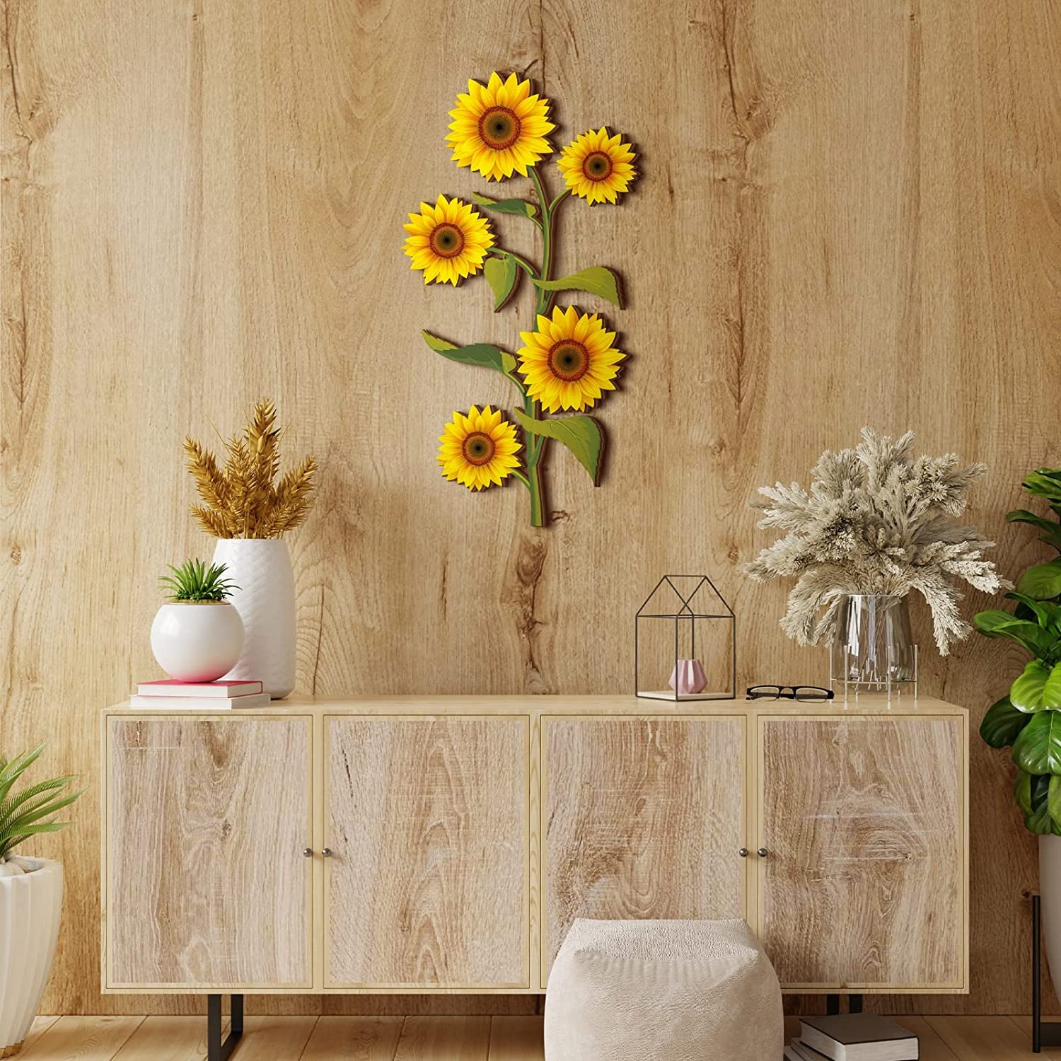 Wooden Sunflower Wall Decor Hanging Sunflower Outdoor Decor Rustic Flower Wall Art Yellow Large Farmhouse Wooden Signs for Indoor Bathroom Porch Patio Bedroom Accessories (Sunflower)