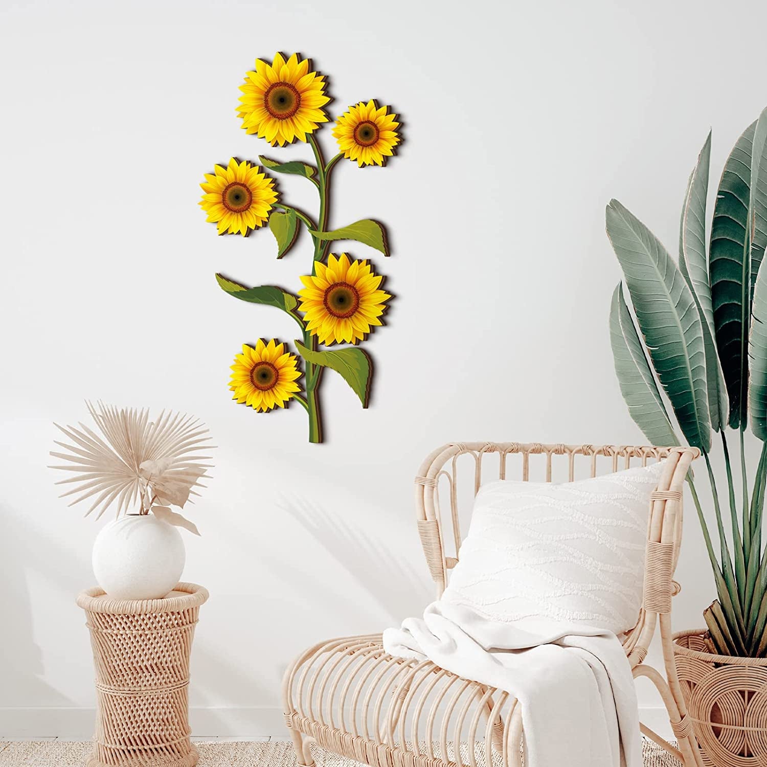 Wooden Sunflower Wall Decor Hanging Sunflower Outdoor Decor Rustic Flower Wall Art Yellow Large Farmhouse Wooden Signs for Indoor Bathroom Porch Patio Bedroom Accessories (Sunflower)