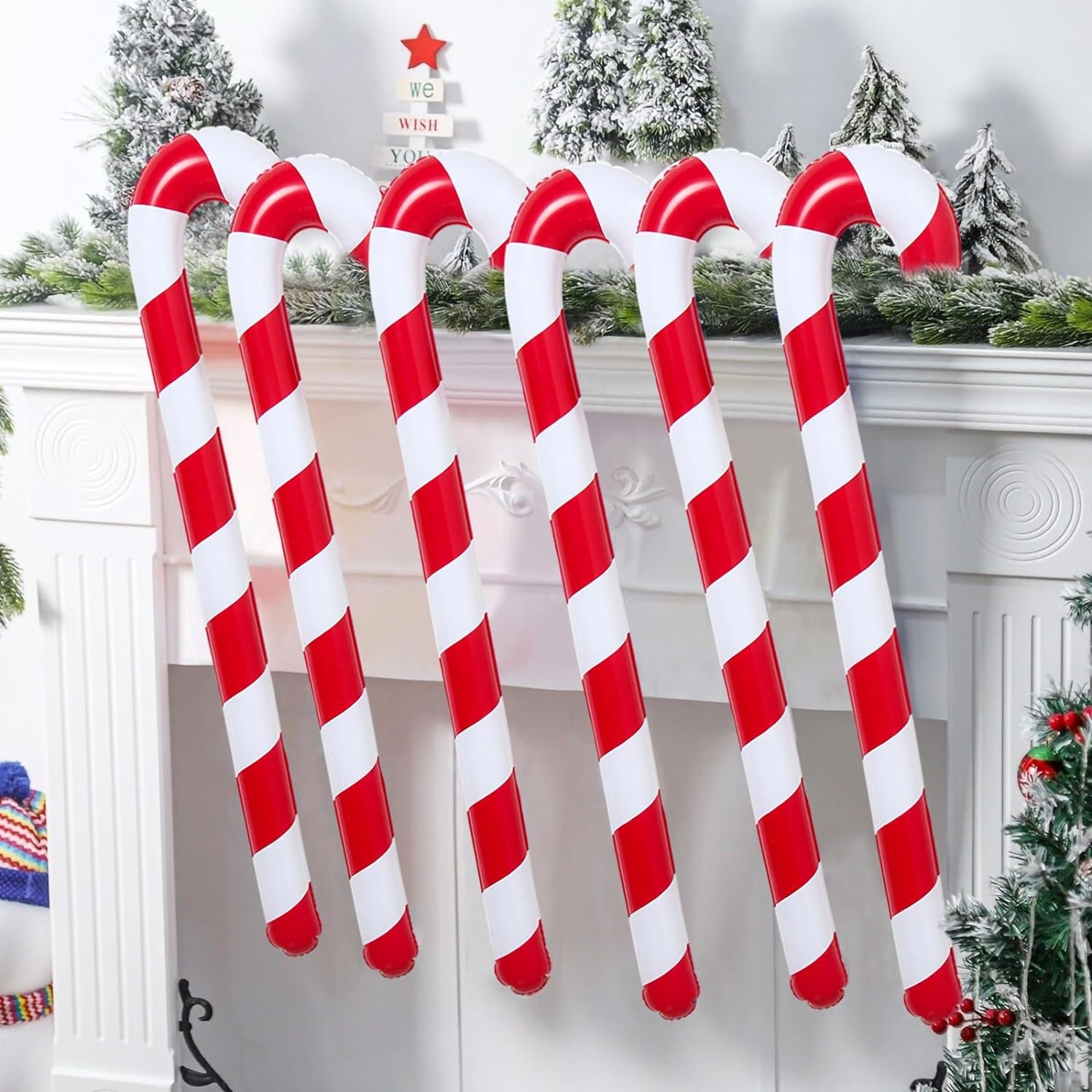 6Pcs 35 Inch Inflatable Christmas Candy Cane for Christmas Decorations, Outdoor Holiday Decorations by