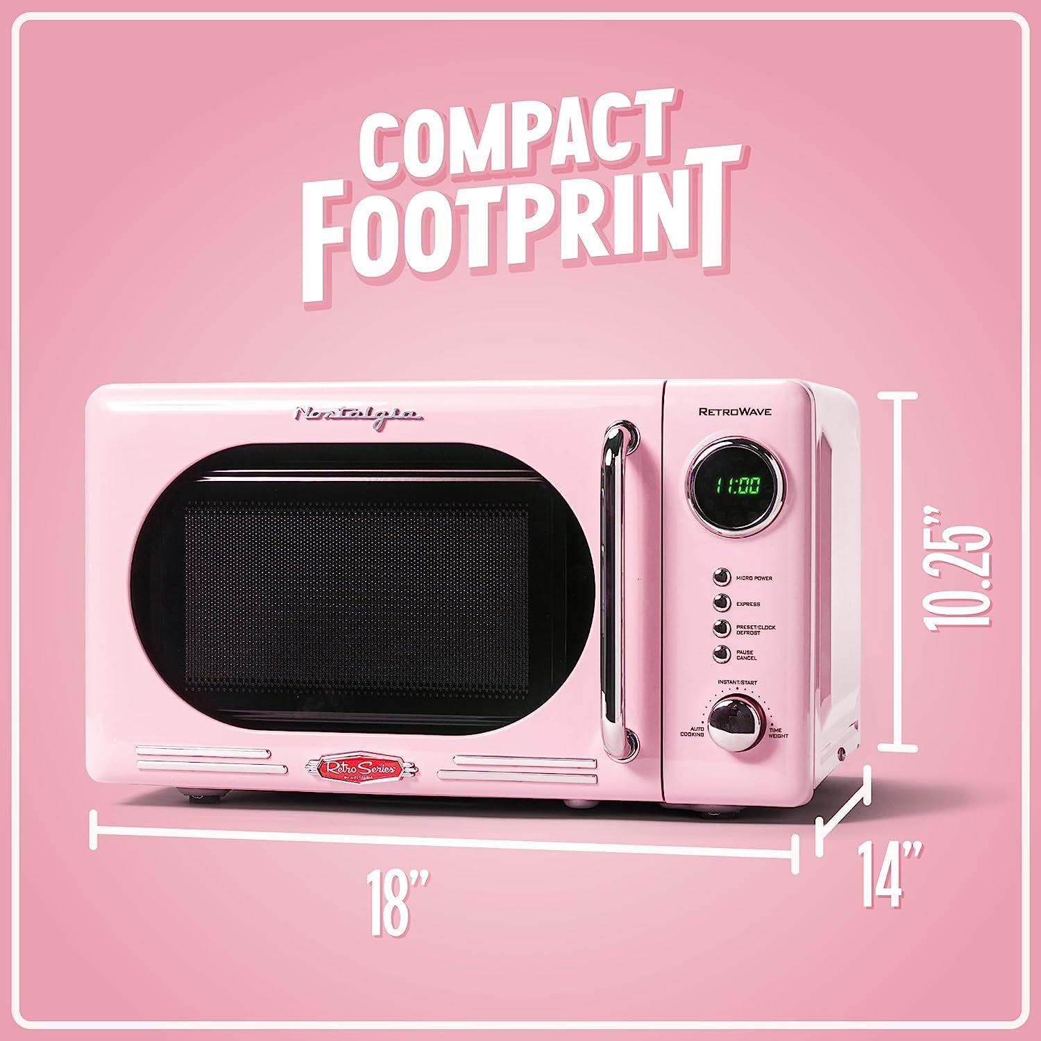 Retro Compact Countertop Microwave Oven - 0.7 Cu. Ft. - 700-Watts with LED Digital Display - Child Lock - Easy Clean Interior - Pink