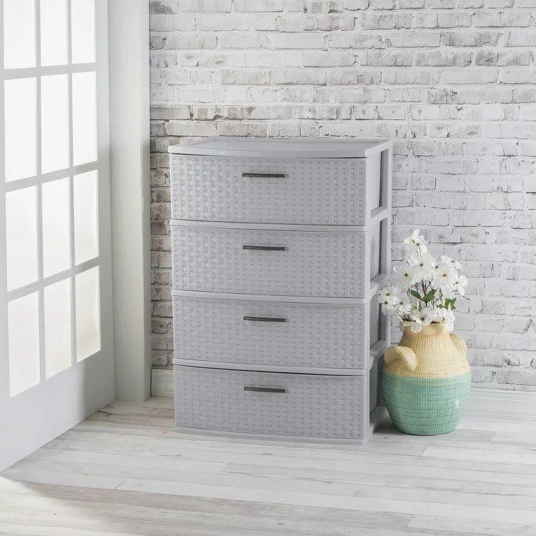 4 Drawer Wide Weave Tower Decoration Storage Cabinet