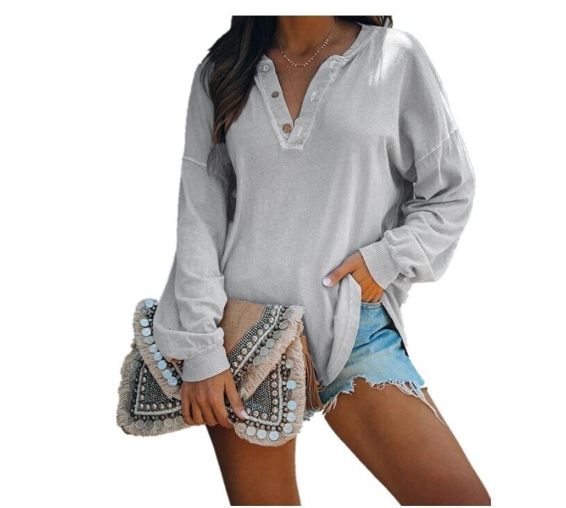 V-neck Buttons Long Sleeve Shirt Tunics Tops