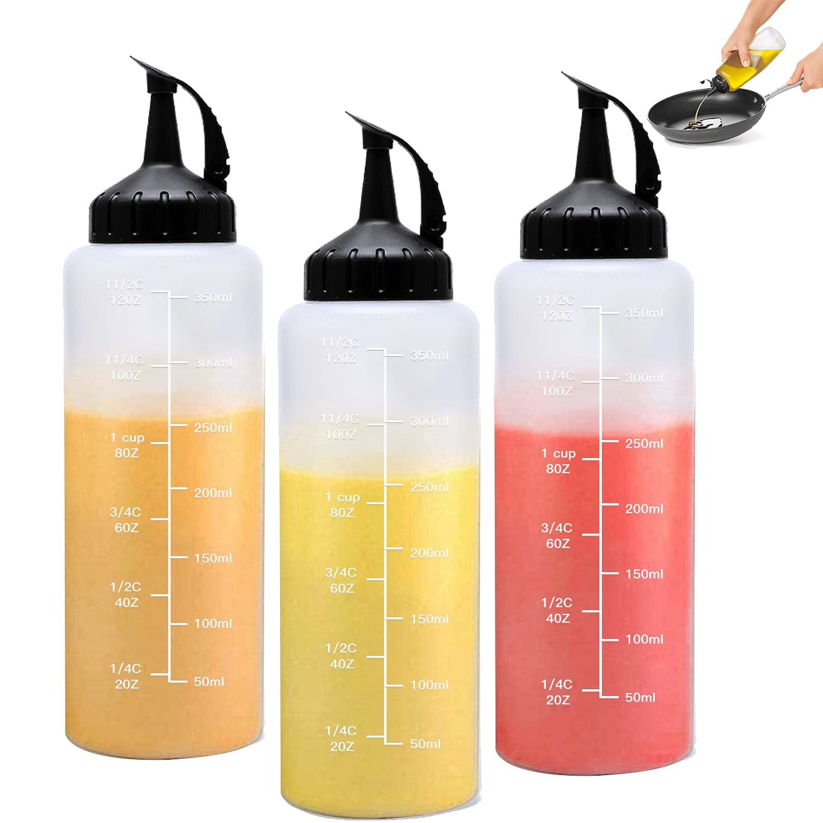 3Pcs Plastic Squeeze Condiment Bottles 12oz; Oil Dispenser Bottle; Refillable With Twist On Cap Lids; For Barbecue Sauce; Oil; Condiments; Kitchen Supplies