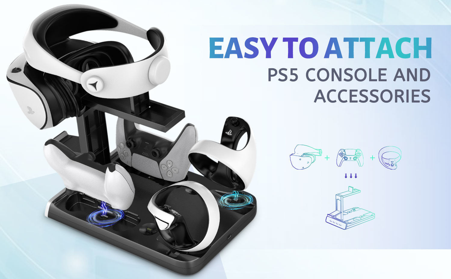 PSVR2 Controller Charging Dock with LED Light, VR Stand Display Your PSVR2, Charging Compatible with PS5 Controller Charger, Playstation VR2 Handle, Charging Cable, Seat Charger