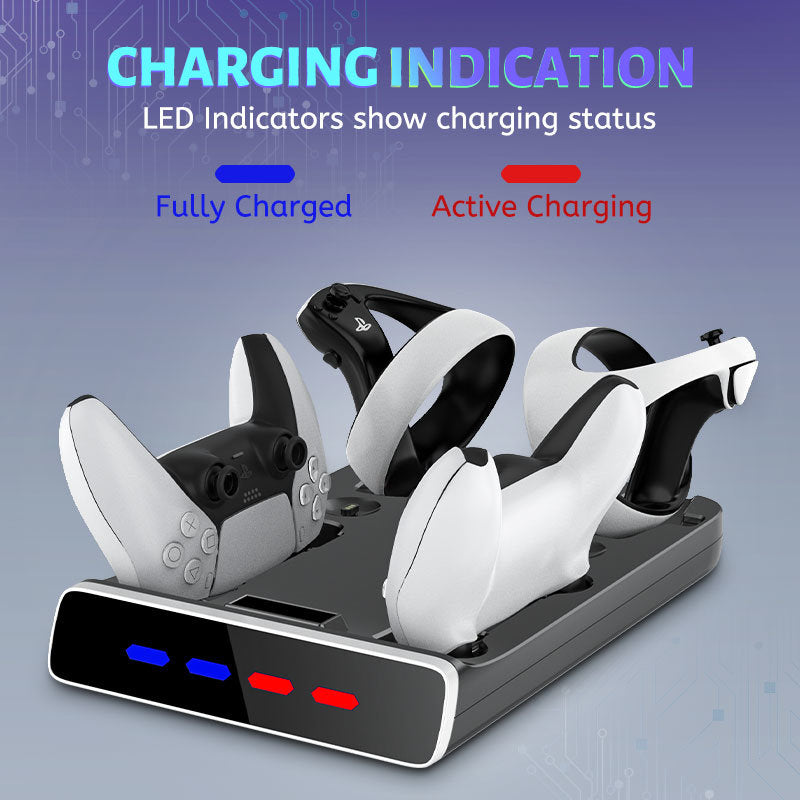 PSVR2 Controller Charging Dock with LED Light, VR Stand Display Your PSVR2, Charging Compatible with PS5 Controller Charger, Playstation VR2 Handle, Charging Cable, Seat Charger