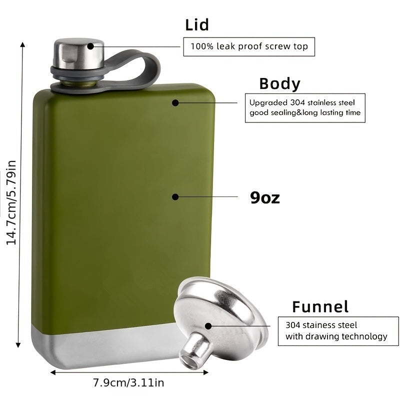 1pc Premium Hip Flask For Whiskey; Stainless Steel Hip Flask With Funnel; Leakproof Camping Whiskey Flask; Portable Cap Hip Pocket Flask For Outdoor; Camping; Hiking; Climbing Exploration