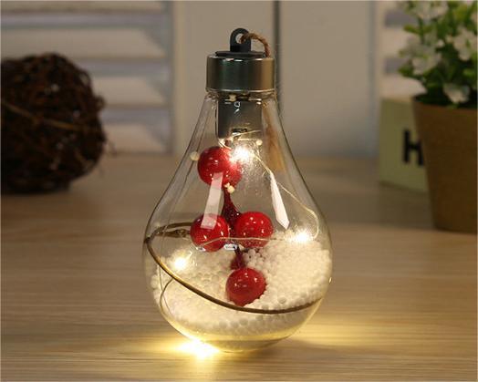 Pack Of 5 Led Transparent Christmas Decoration Ball; Creative Simulation Light Bulb Christmas Tree Decoration Pendant Plastic Ball.