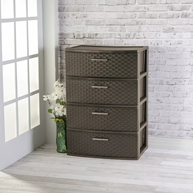 4 Drawer Wide Weave Tower Decoration Storage Cabinet