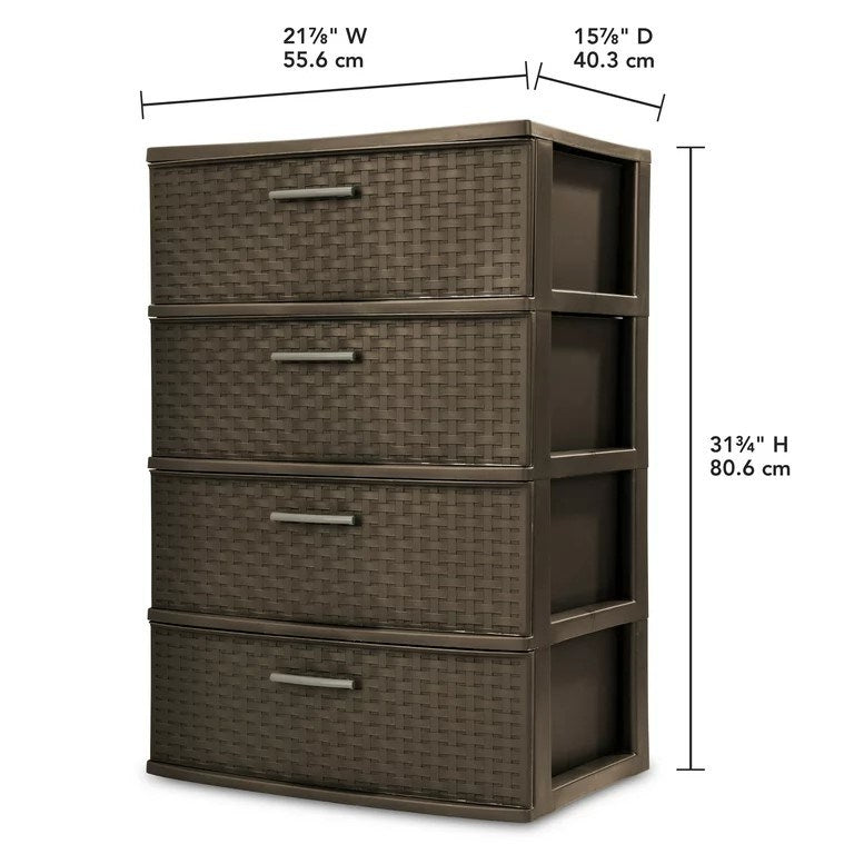 4 Drawer Wide Weave Tower Decoration Storage Cabinet