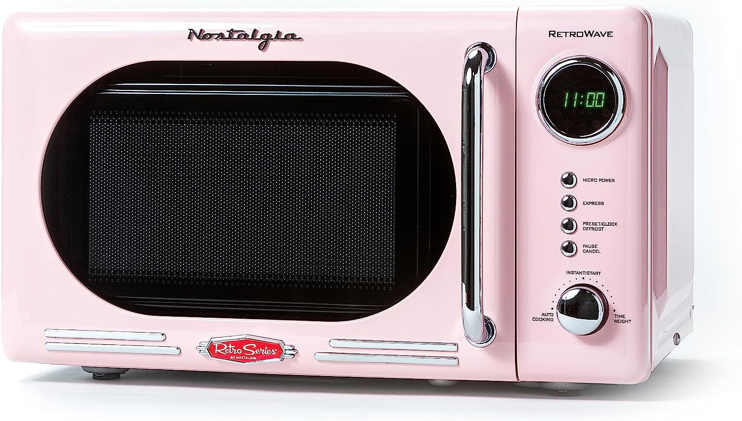 Retro Compact Countertop Microwave Oven - 0.7 Cu. Ft. - 700-Watts with LED Digital Display - Child Lock - Easy Clean Interior - Pink