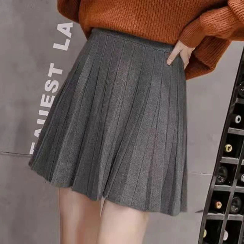 Lucyever 2022 Spring Summer Women Pleated Skirt Solid Color High Waist Knitted Skirt Woman Korean Fashion A Line Short Skirts