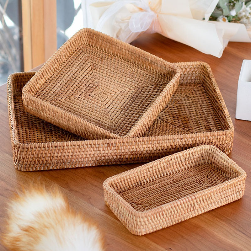 Desktop Storage Basket Rattan Living Room Home