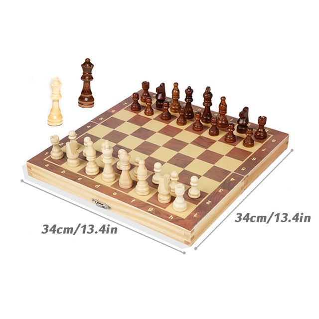 Enhance Cognitive Skills with a Portable Wooden Chess Set | Magnetic Board with 34 Chess Pieces for Travel and Storage