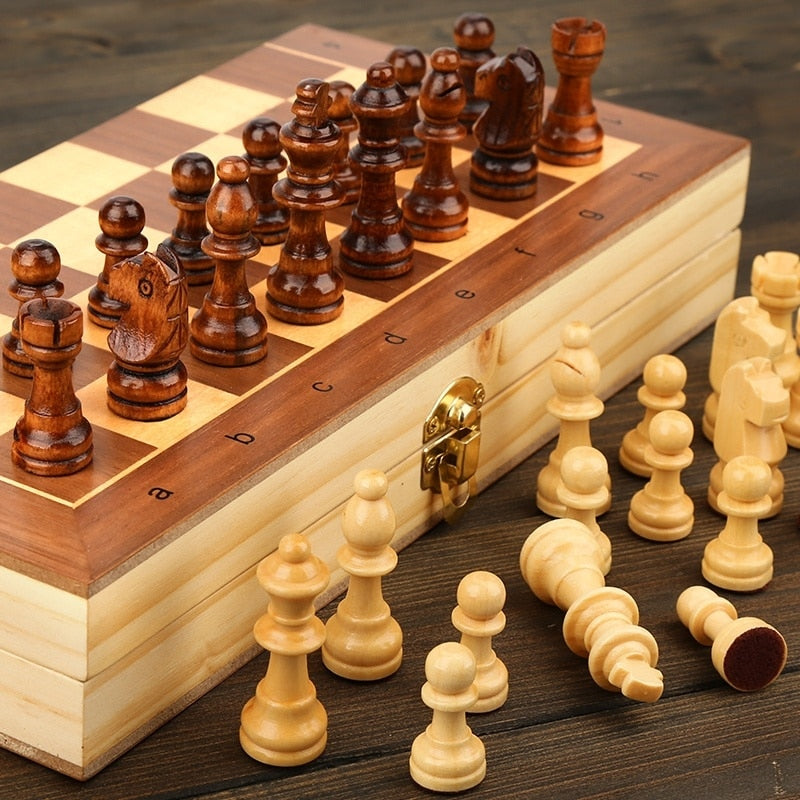 Enhance Cognitive Skills with a Portable Wooden Chess Set | Magnetic Board with 34 Chess Pieces for Travel and Storage