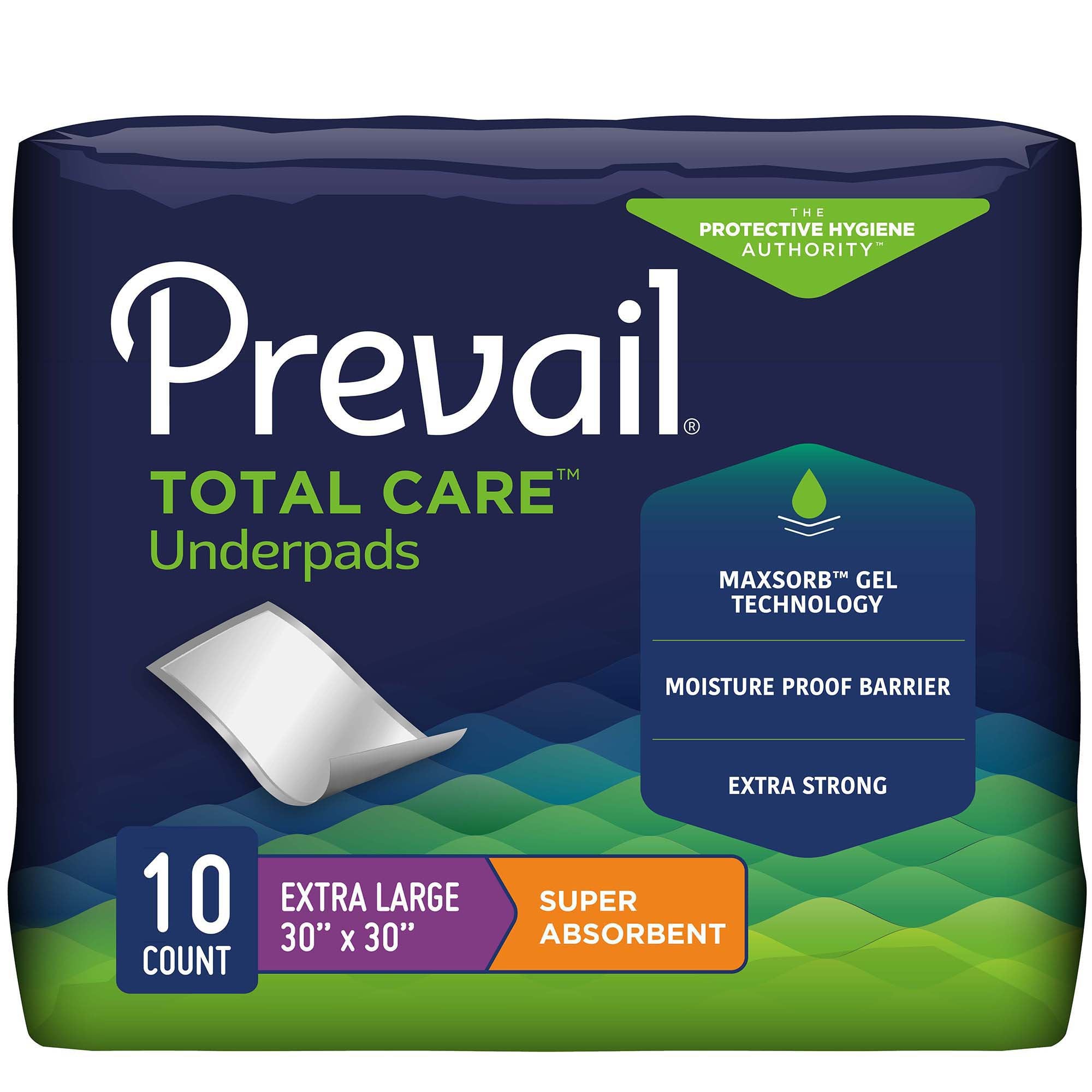 Prevail? Total Care? Super Absorbent Polymer Underpad, 30 x 30 Inch -- QTY: BG/10