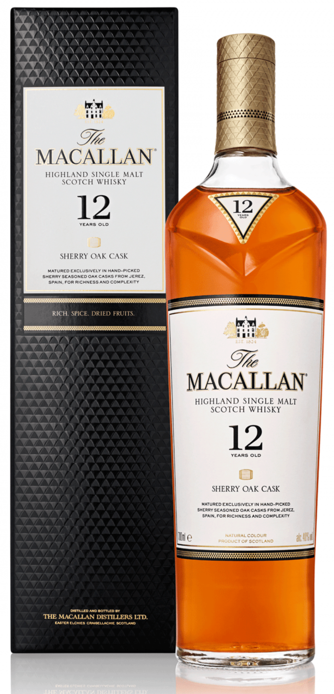 macallan 12 year old scotch whisky sherry oak w/box