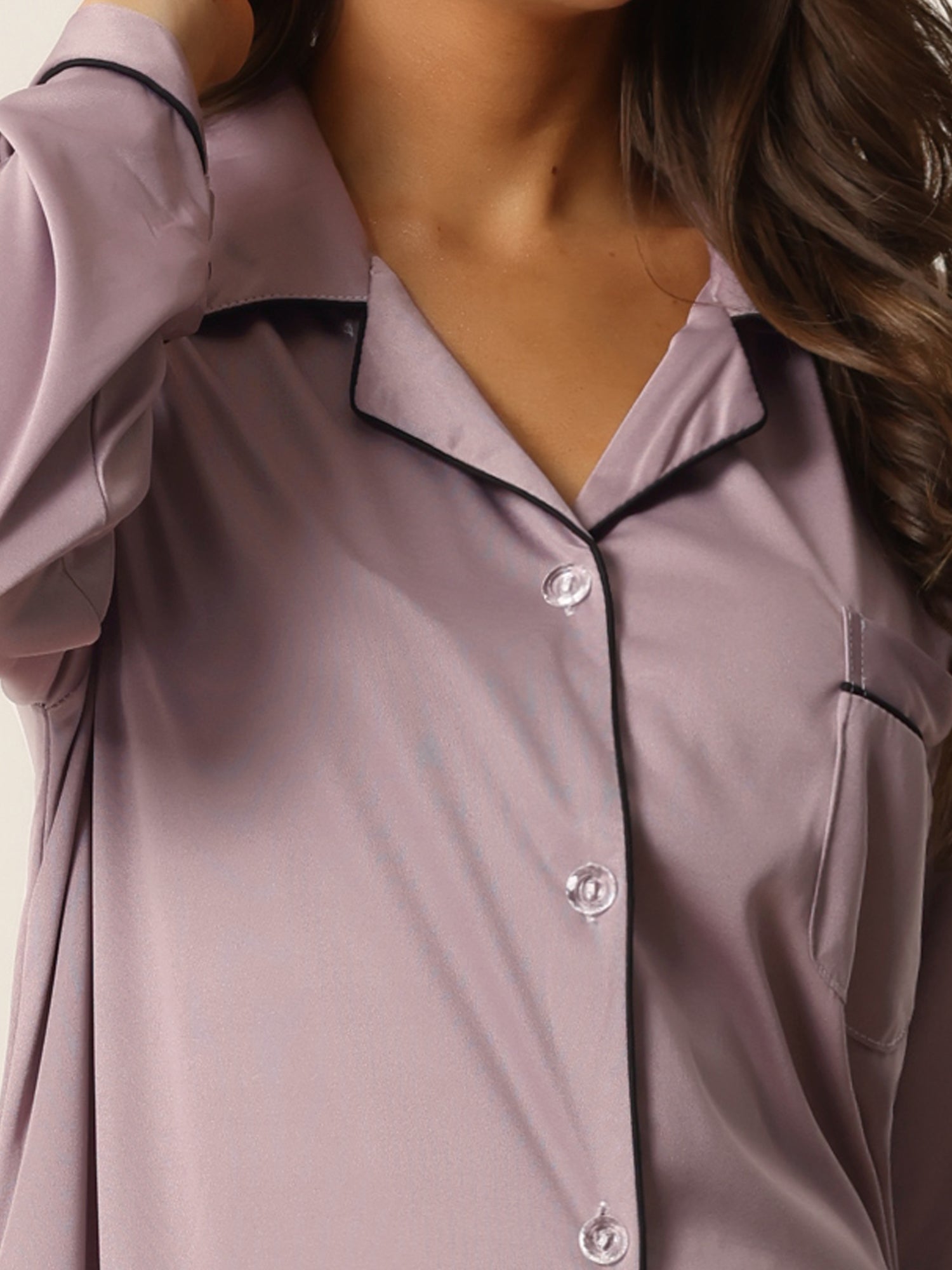 Womens Satin Button Down Nightgown Long Sleeve Silky Boyfriend Nightshirt