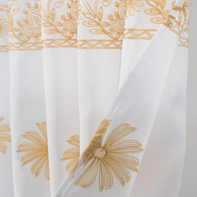 Bianca Embroidered Shower Curtain Yellow