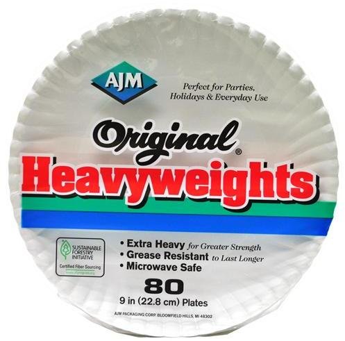 A J M Packaging Corp Heavyweights Paper Plates, White