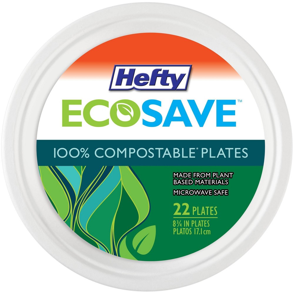 Hefty ECOSAVE Compostable Paper Plates 8.5 Inch 22 Count