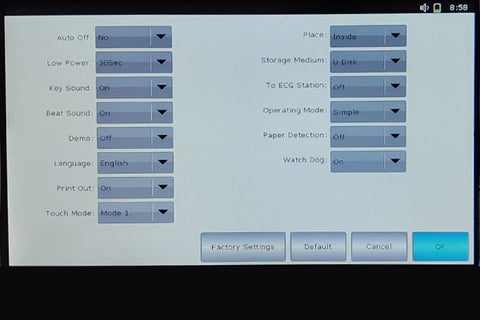 ECG machine setting interface