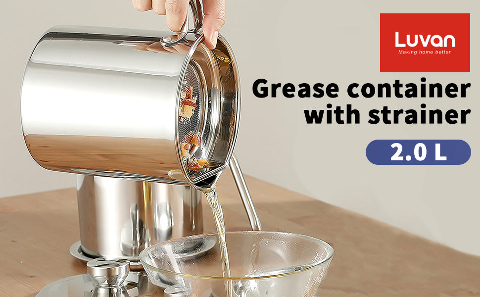 2L/68oz Bacon Grease Container, 304 Stainless Steel Oil Grease Contain