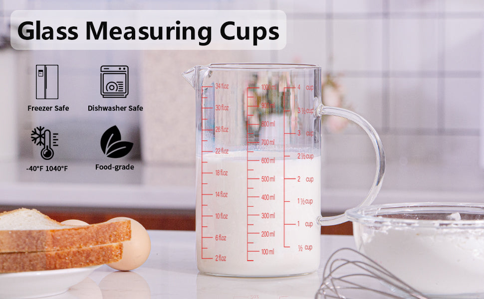 1L Glass Measuring Cups Jugs with Lid Large Measuring Pitcher