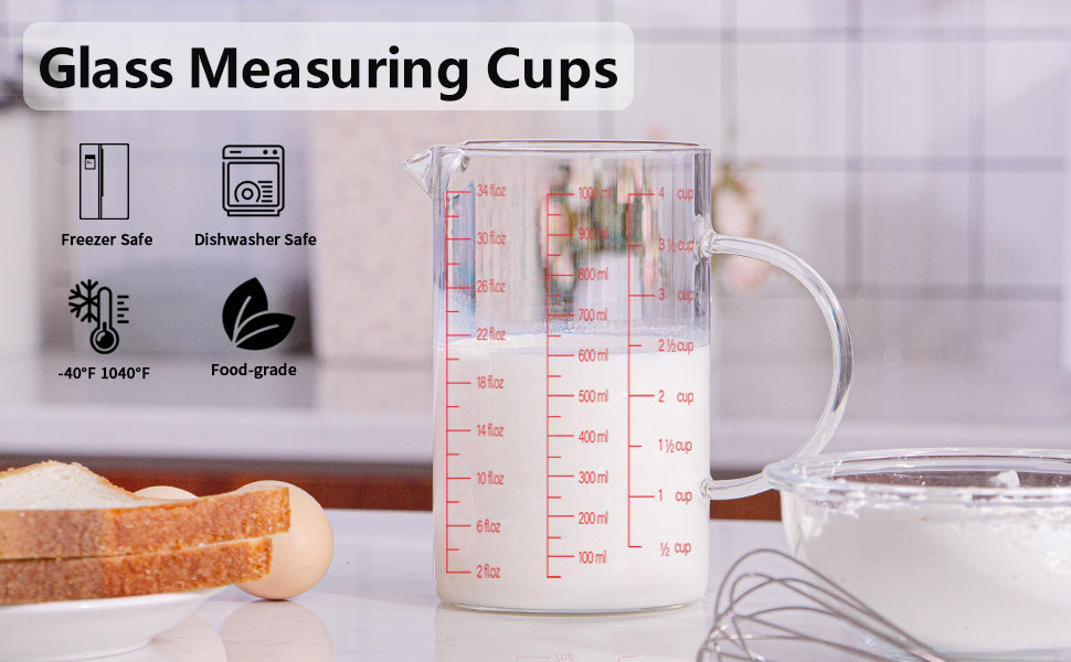 Heat-resistant Glass Liquid Measuring Cup w/ Scale Microwave Safe