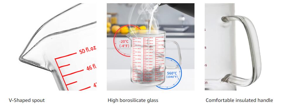 500ml Glass Measuring Cups Jugs with Glass Lid Large Measuring Pitcher Beaker Measured Mug Measure Liquid Milk Glass Cup Clear Scale with Spout