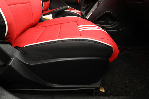 Fiat Viaggio custom seat cover: AD-3 Design black red with white piping and stripes 2