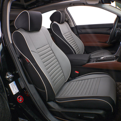 Black Grey Leatherette Pinstripes Grey Piping