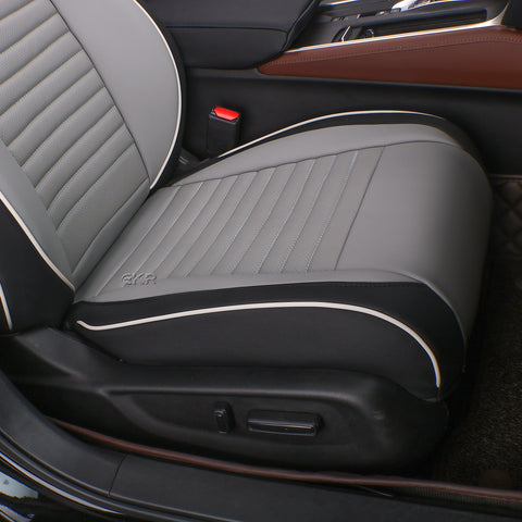 Black Grey Leatherette Pinstripes Grey Piping