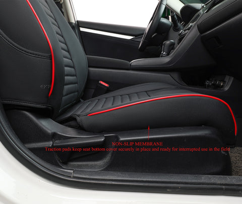 Black Leatherette Pinstripes Red Piping