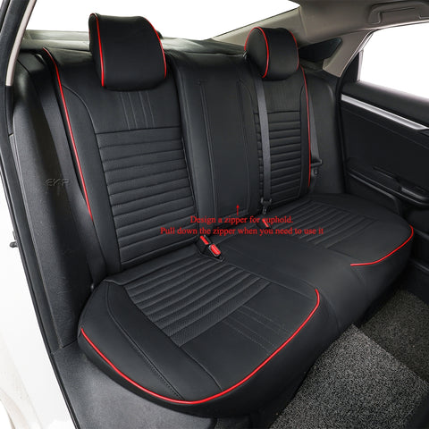 Black Leatherette Pinstripes Red Piping