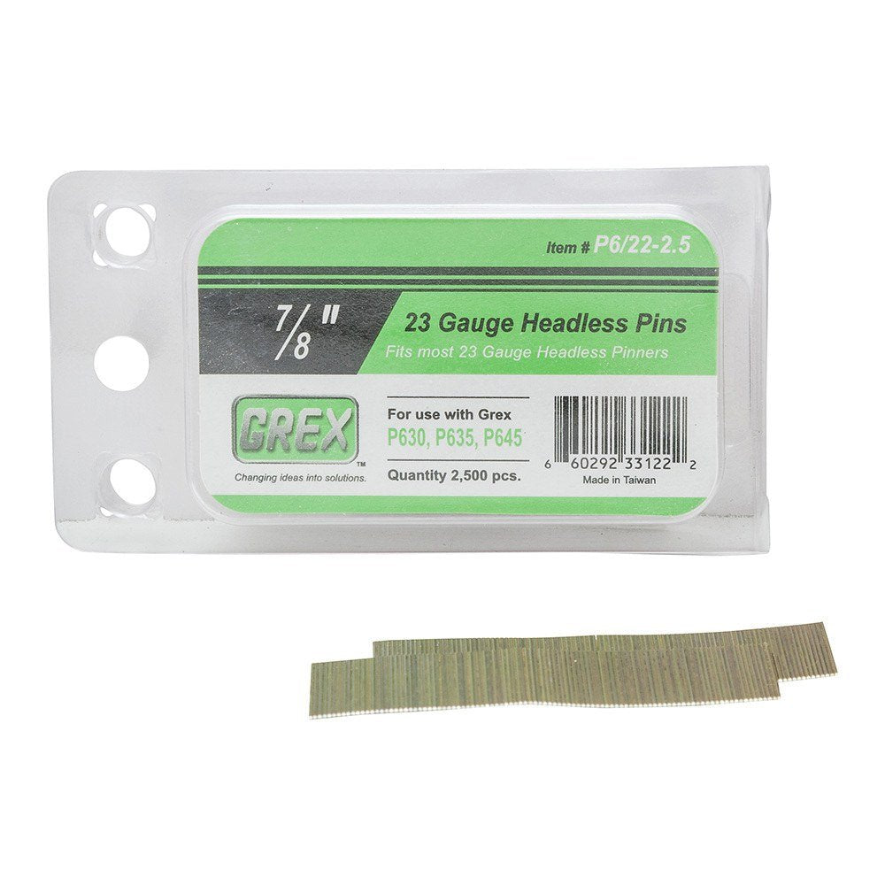 GREX P6/22-2.5 23 Gauge 7/8-Inch Length Headless Pins (2,500 per box)