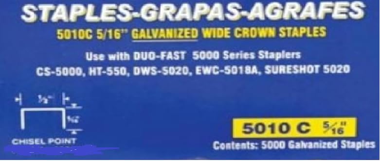 5010 C Staple 5/16-Inch Long x 1/2 inch Crown 20 Gauge Chisel Staples to Fit Duo Fast