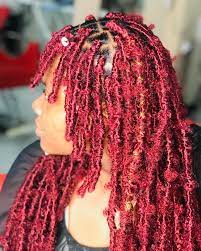 Burgundy Butterfly Locs with Bangs