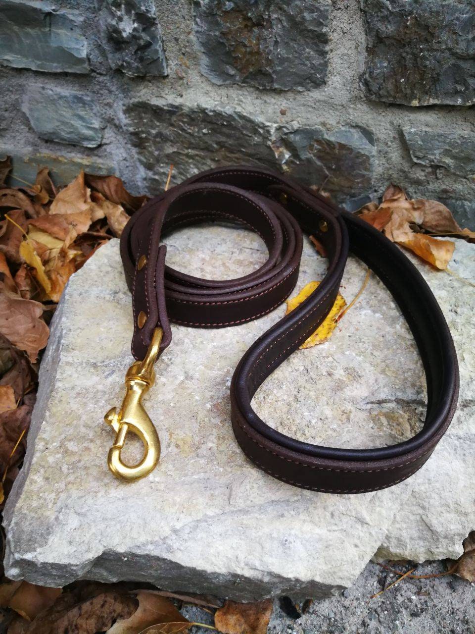 Heavy Duty Dog Leash Sturdy Leather Dog Leash with Padded Handle Leather Leash for Large Dog Brown Leather Leash Dark Brown 6 ft leash