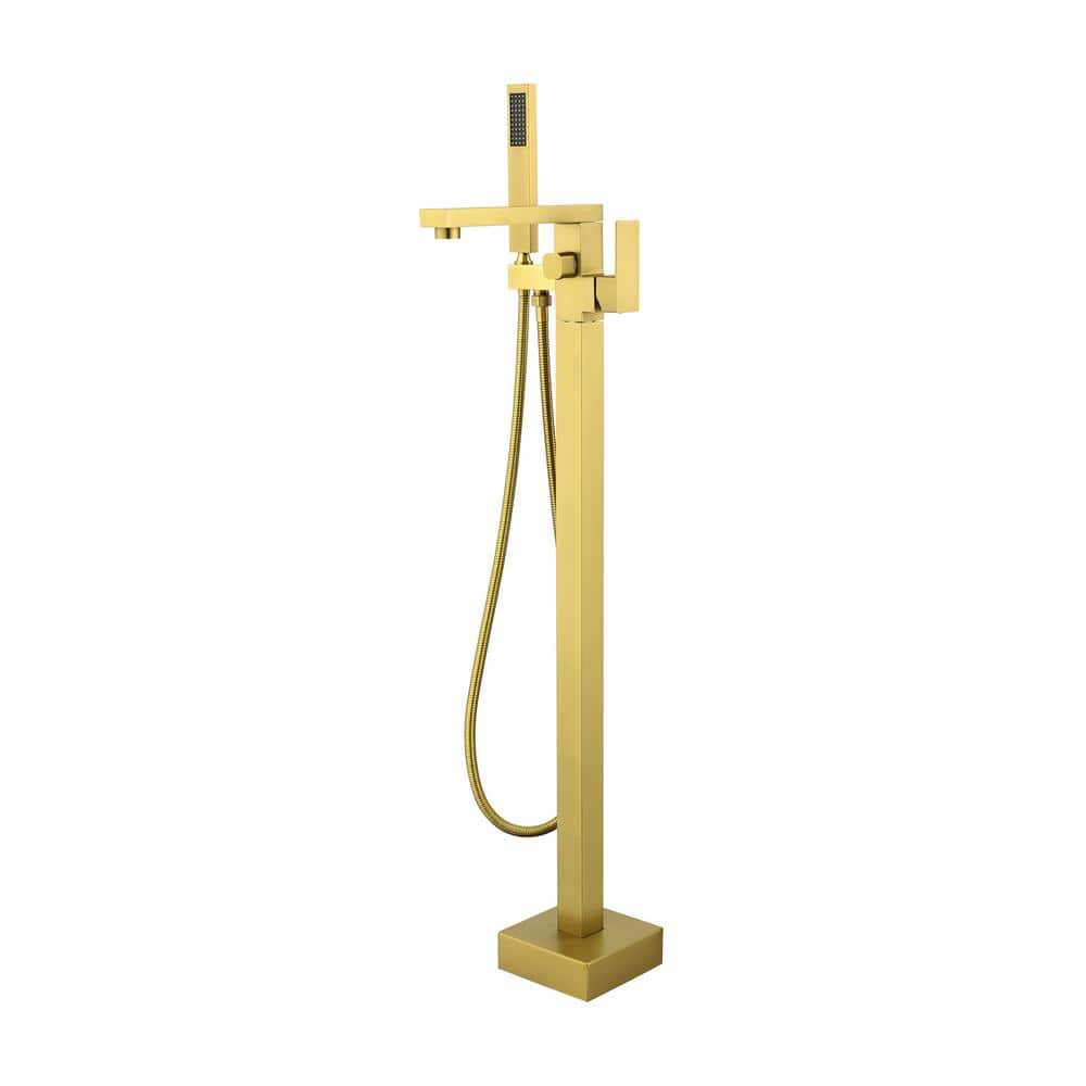 Single-Handle Freestanding Bath Tub Filler Faucet Handheld Shower in Gold