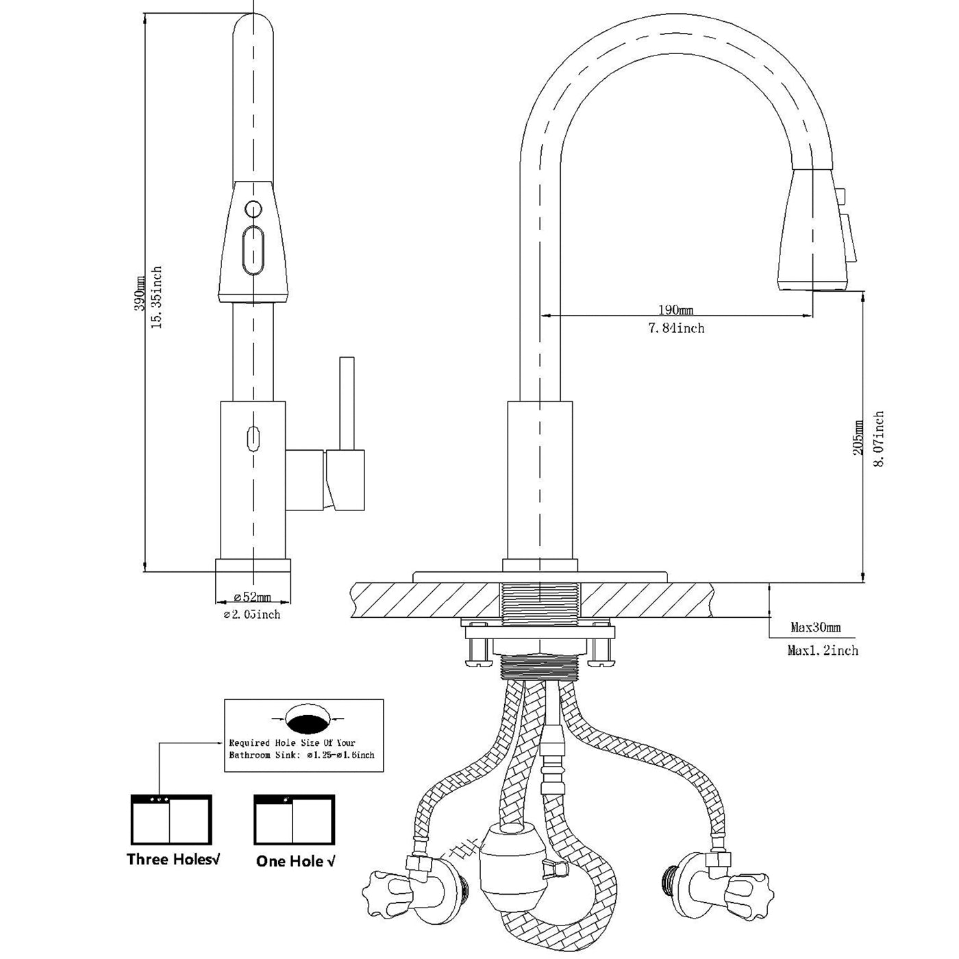 Single-Handle Touchless/Touch On Pull-Down Sprayer 2 Spray High Arc Kitchen Faucet with Deck Plate