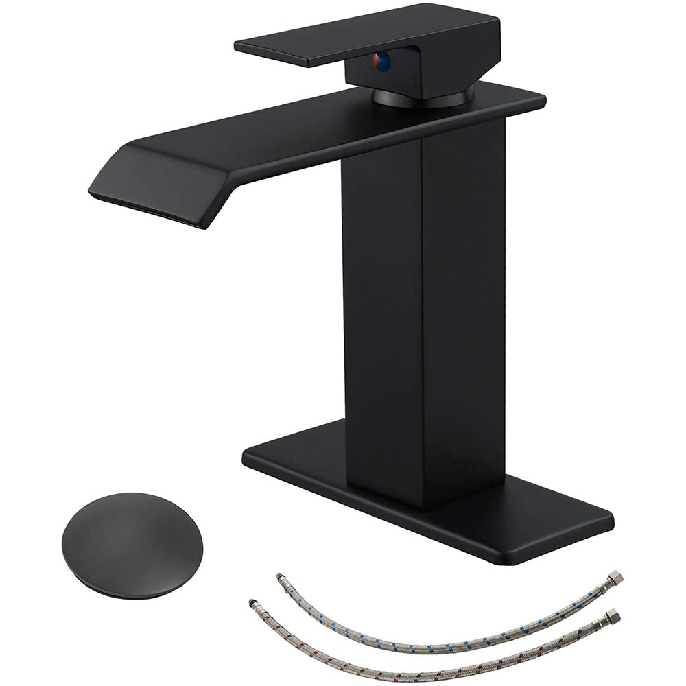 Waterfall Single-Handle Low-Arc Bathroom Faucet With Pop-up Drain Assembly