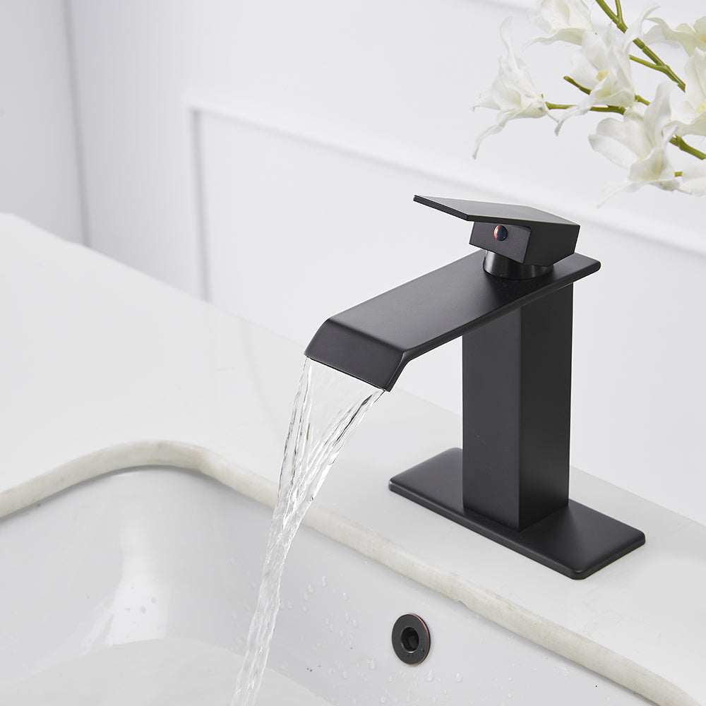 Waterfall Single-Handle Low-Arc Bathroom Faucet With Pop-up Drain Assembly