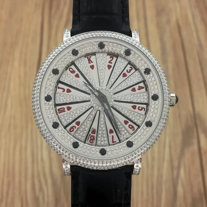 Elegant Card Dial Diamond Quartz Watch